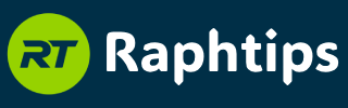 Raphtips logo: green circular RT emblem followed by white 'Raphtips' text on a dark blue background.